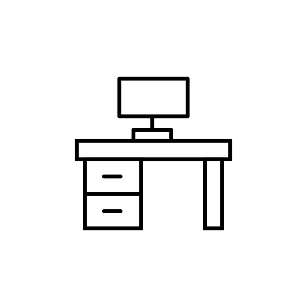 Computer auf Tabelle Vektor Zeichen zum Geschäfte und Shops. geeignet zum Bücher, Shops, Geschäfte. editierbar Schlaganfall im minimalistisch Gliederung Stil. Symbol zum Design