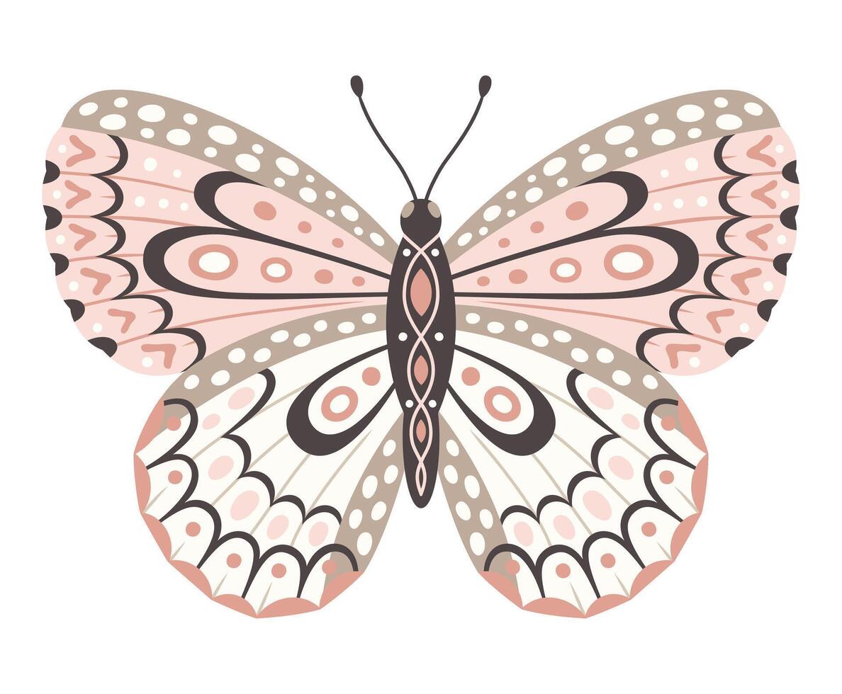 fjäril ikon, vektor illustration. vingar med prickad abstrakt prydnad, främre se, en symbol för tatuering design. sommar bakgrund, flyga insekt