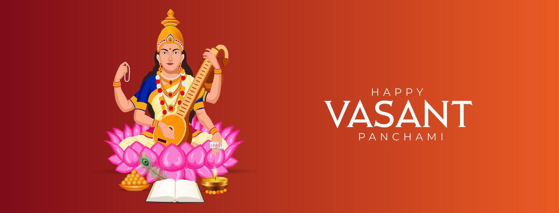 Vasant Panchami, Saraswati Puja, basant Sozial Medien Post vektor