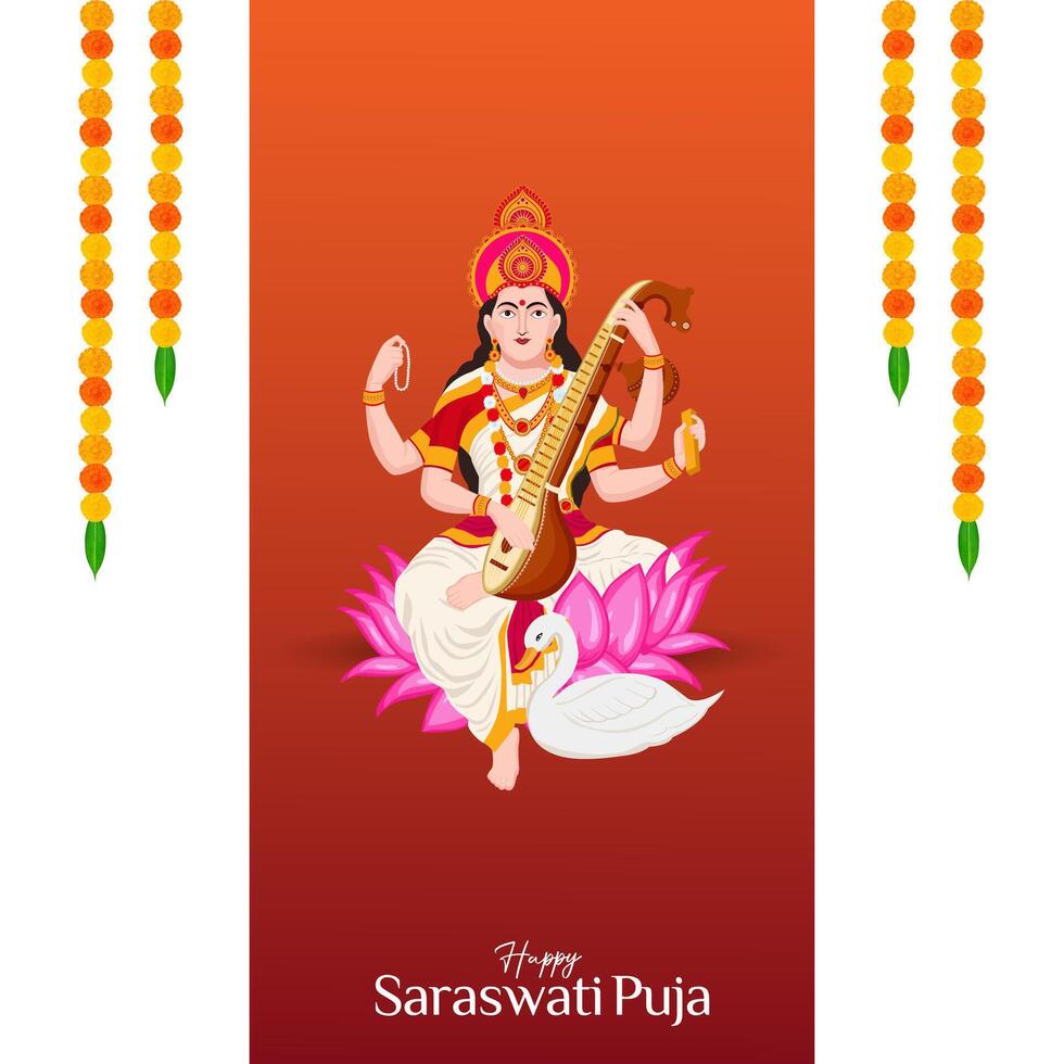 vasant panchami, saraswati puja, basant social media posta vektor