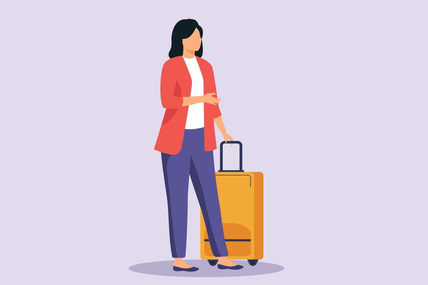 Frau bereiten Reisen Koffer. Reisen mit Tasche oder Koffer Konzept. farbig eben Vektor Illustration isoliert.