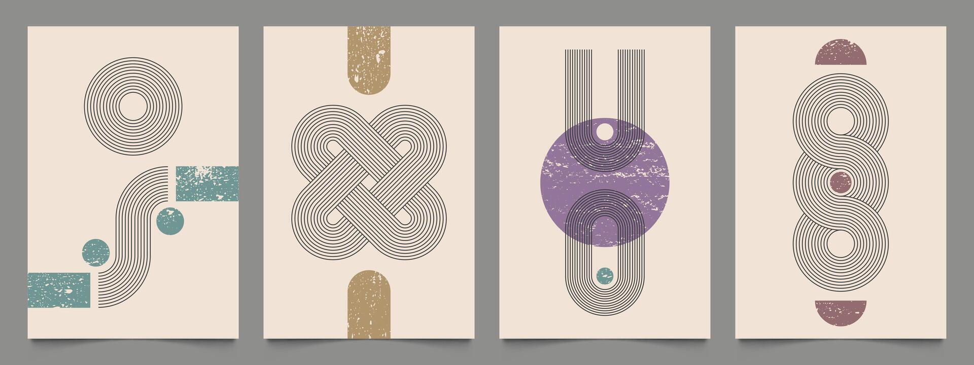 abstrakt Streifen Boho Plakate. minimalistisch abstrakt Linie drucken zum Poster Design, einfach geometrisch Textur zum Zuhause Dekoration. Vektor Illustration