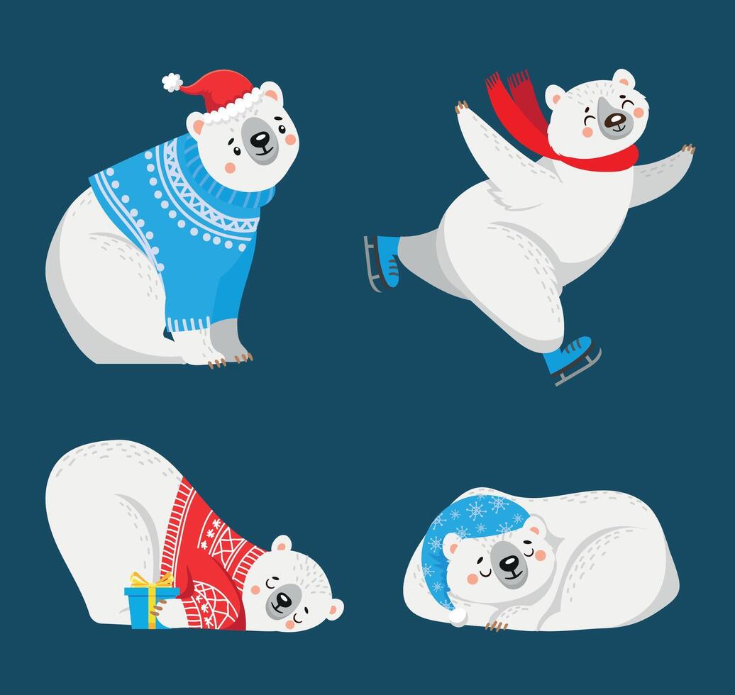 jul polär björnar samling placera och utgör vektor