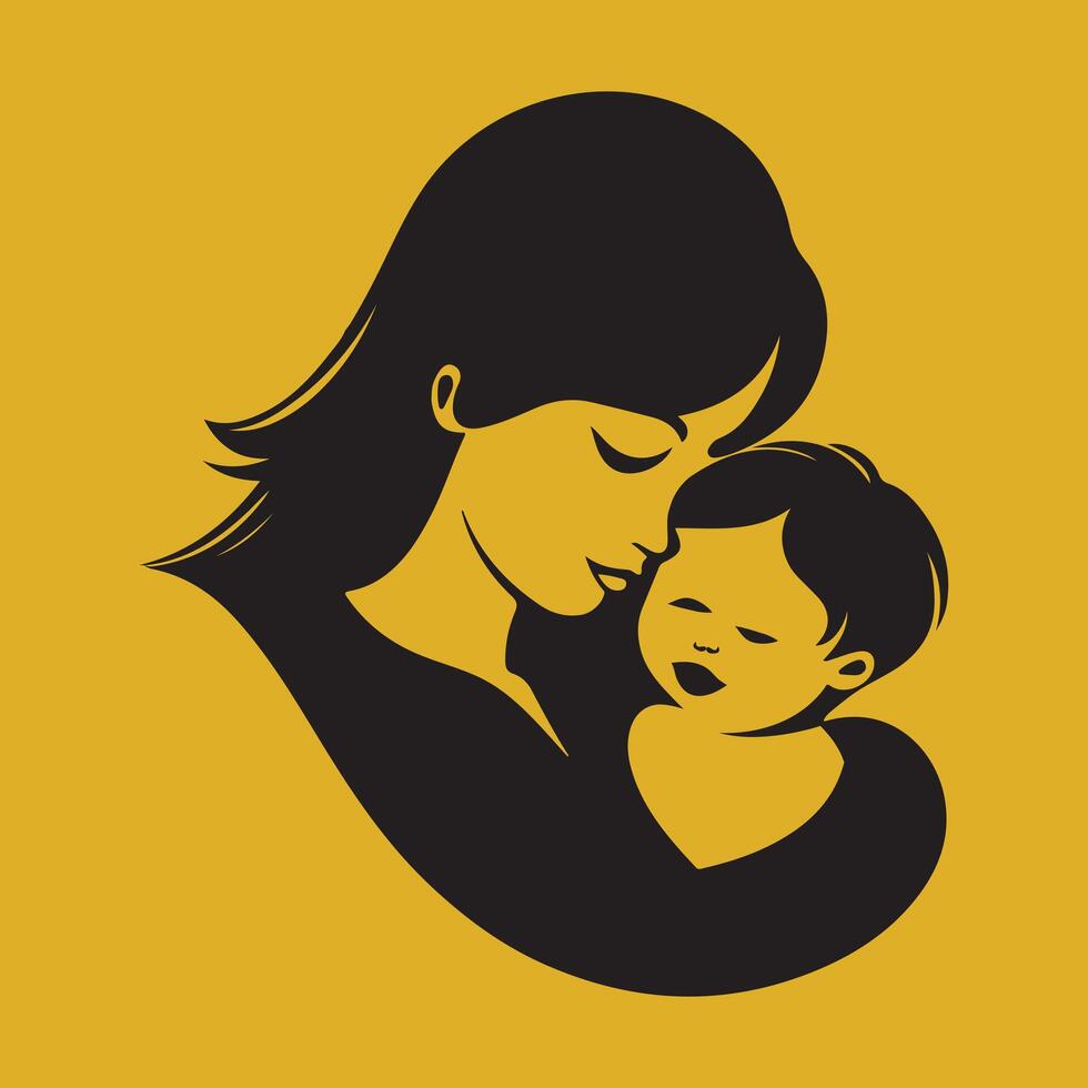 mor och barn kärleksfull silhuett vektor ikon