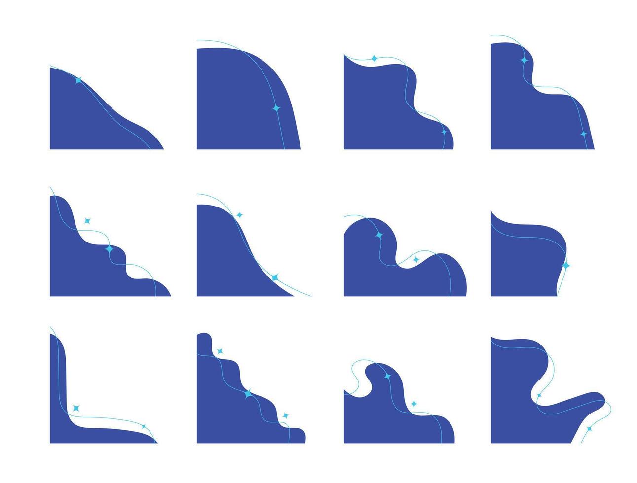 abstrakt Blau Ecke, ästhetisch Element Form. organisch Ecke Rand Dekoration, Vektor Illustration