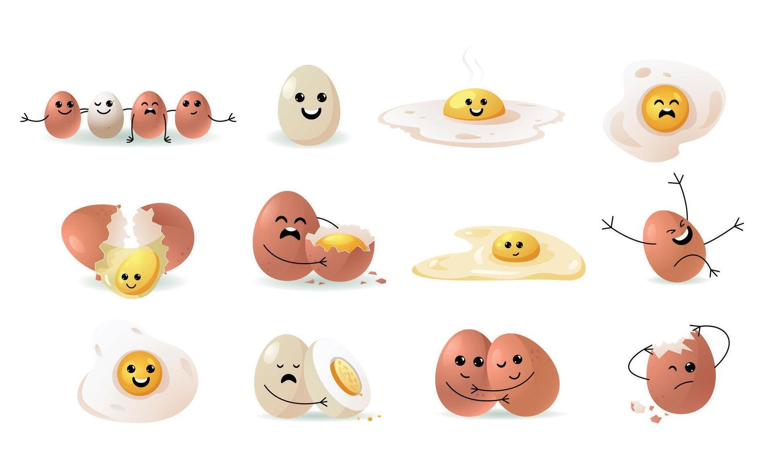 süß Ei Gesichter. Karikatur komisch Gekritzel glücklich Figuren, Ostern Egghead kawaii Emoji eben Comic Emotion Maskottchen Kind Aufkleber. Vektor isoliert einstellen