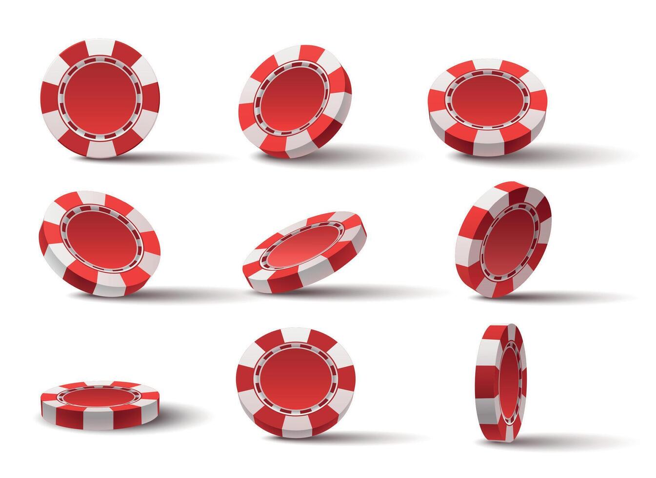 realistisch 3d fliegend rot Kasino Poker Spiel Chips. Glücksspiel Plastik Münzen. Jackpot Chip Token zum Roulette. Vegas Jetons Flip Vektor einstellen