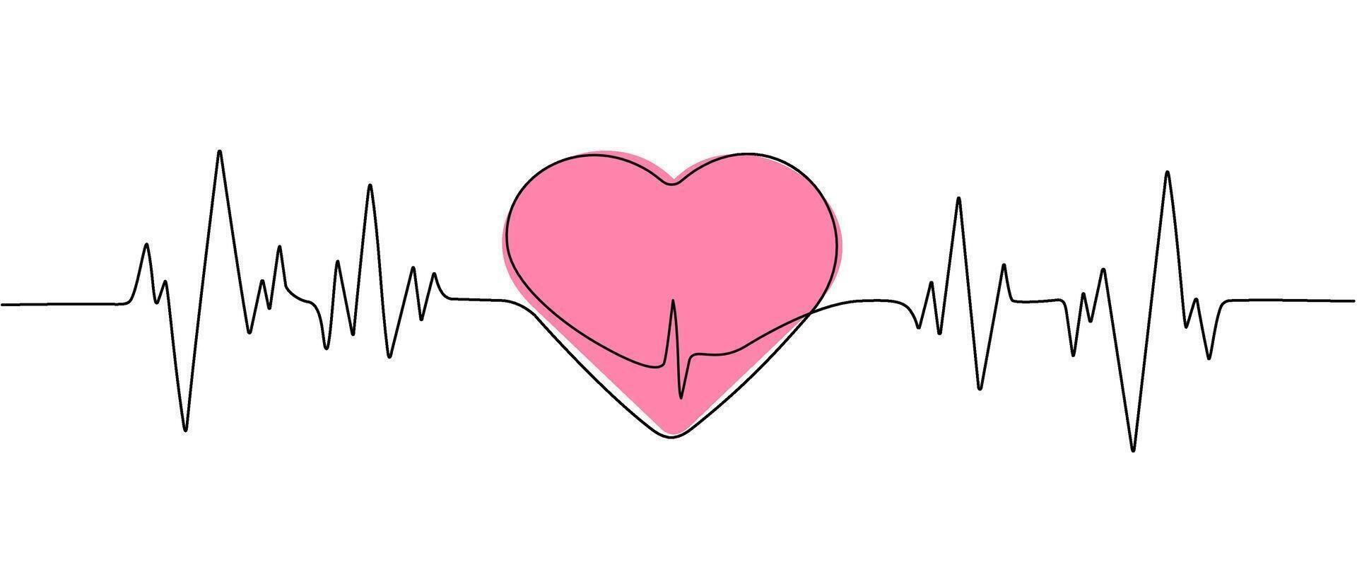 kontinuierlich Single Linie Zeichnung Herz Impuls Symbol. Herzschlag Logo , Kardiogramm. einer Linie Herzschlag Graph. Vektor Grafik Illustration