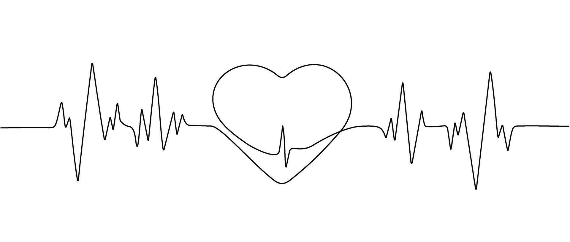 kontinuerlig enda linje teckning hjärta puls ikon. hjärtslag logotyp , kardiogram. ett linje hjärtslag Graf. vektor grafisk illustration.