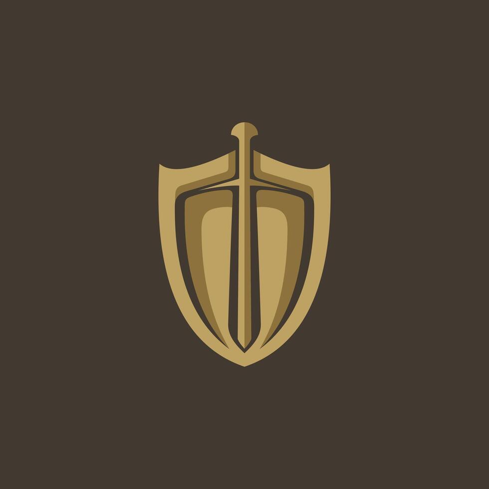 Vektor Logo Kunst zum klein Geschäft Geschäft und Spiel Unternehmen. Schwert und Schild Thema Design