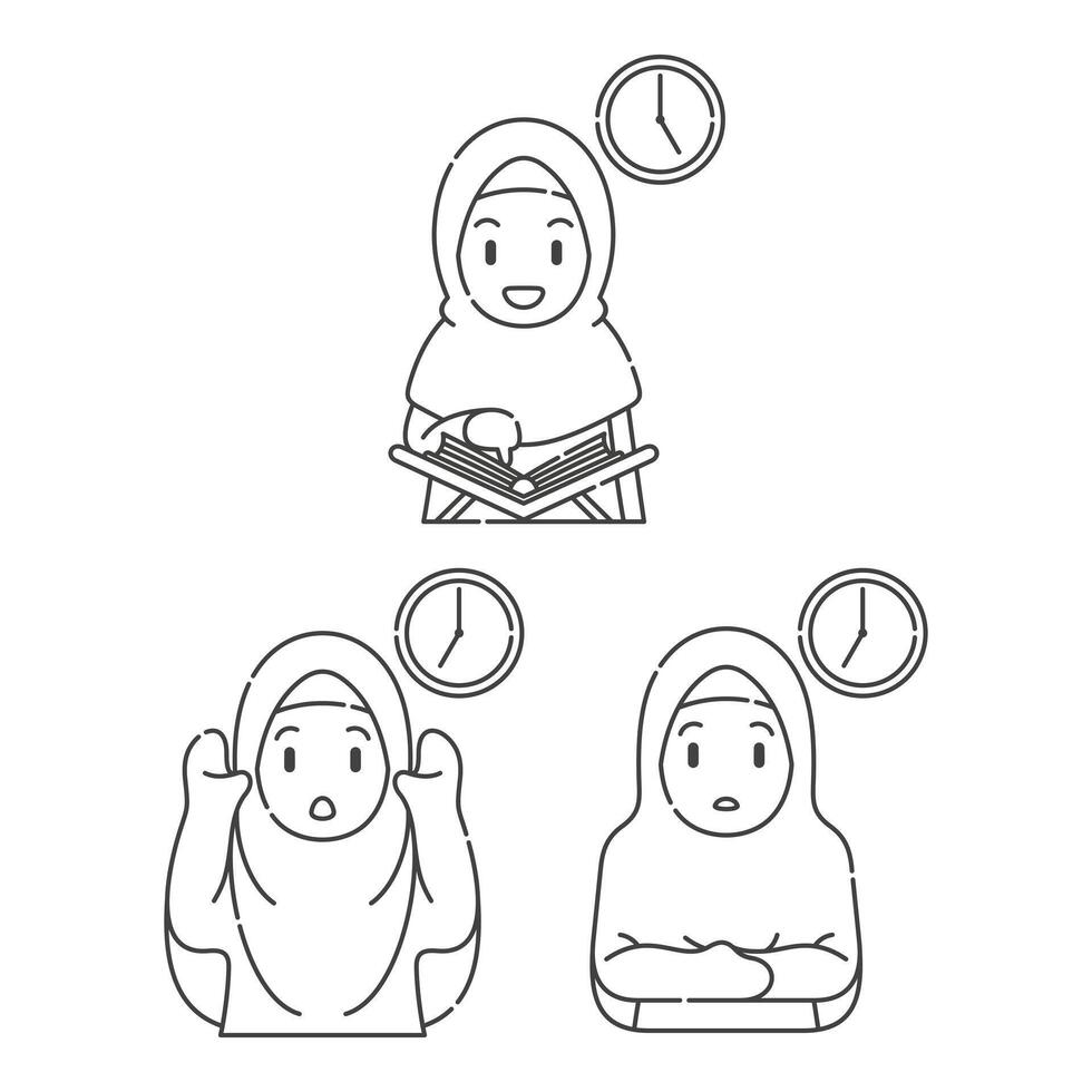 ramadan aktivitet flicka vektor konst. islamic aktiviteter i dagligen. tecknad serie karaktär för barn
