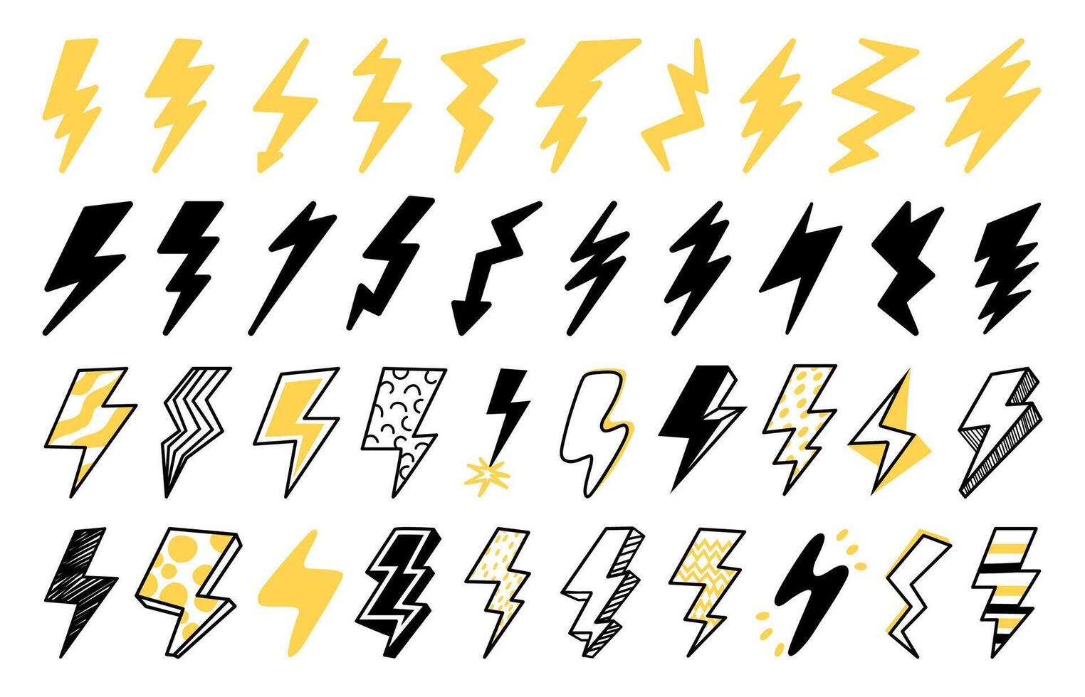 Blitz Symbol. Blitz schlagen, elektrisch Leistung und Elektrizität Logo, Natur Blitz Gelb Form. Vektor isoliert Clip Art Symbol von Donner Licht