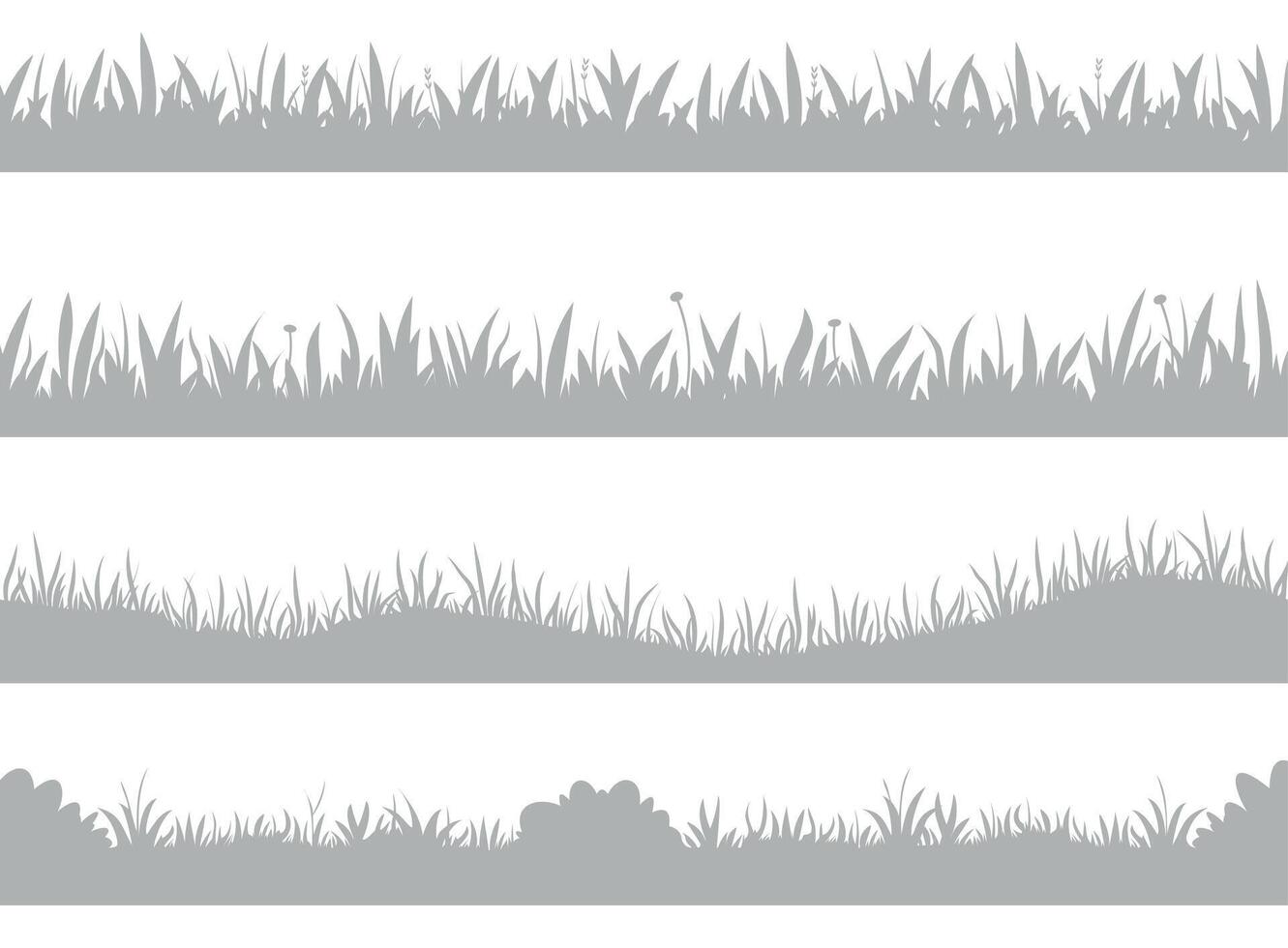 Gras Silhouette. horizontal Banner von Wiese Wiese Grenzen, Rasen Landschaft einfarbig Elemente, Natur blühen Panorama. Vektor einstellen