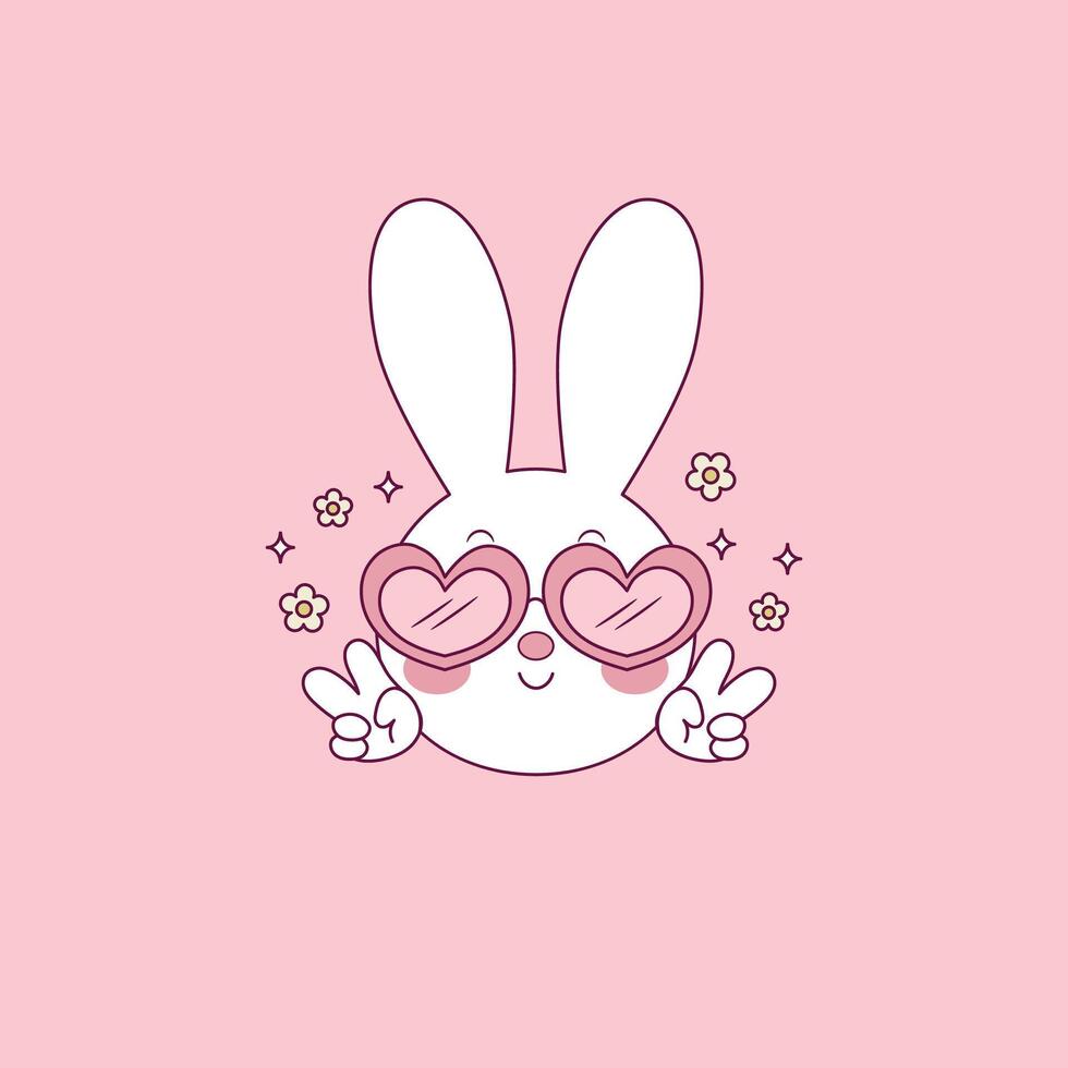 söt påsk kanin illustration med hjärta glasögon vektor