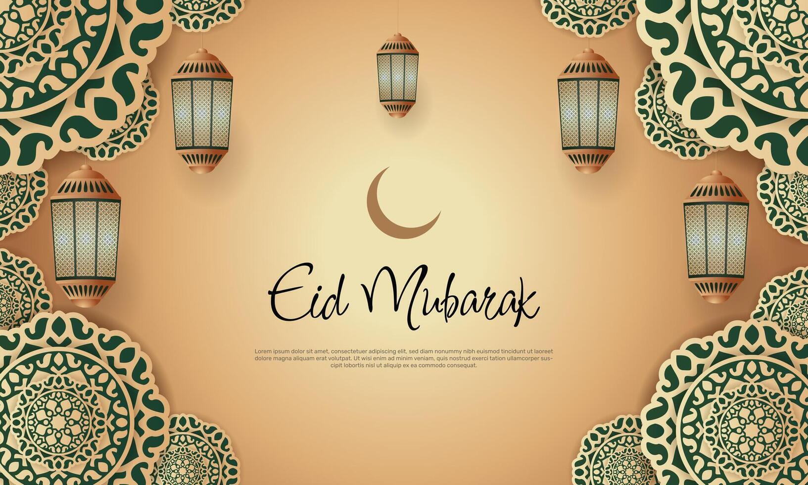 eid mubarak islamic bakgrund mjuk brun papper med grön mandala mönster. - vektor. vektor