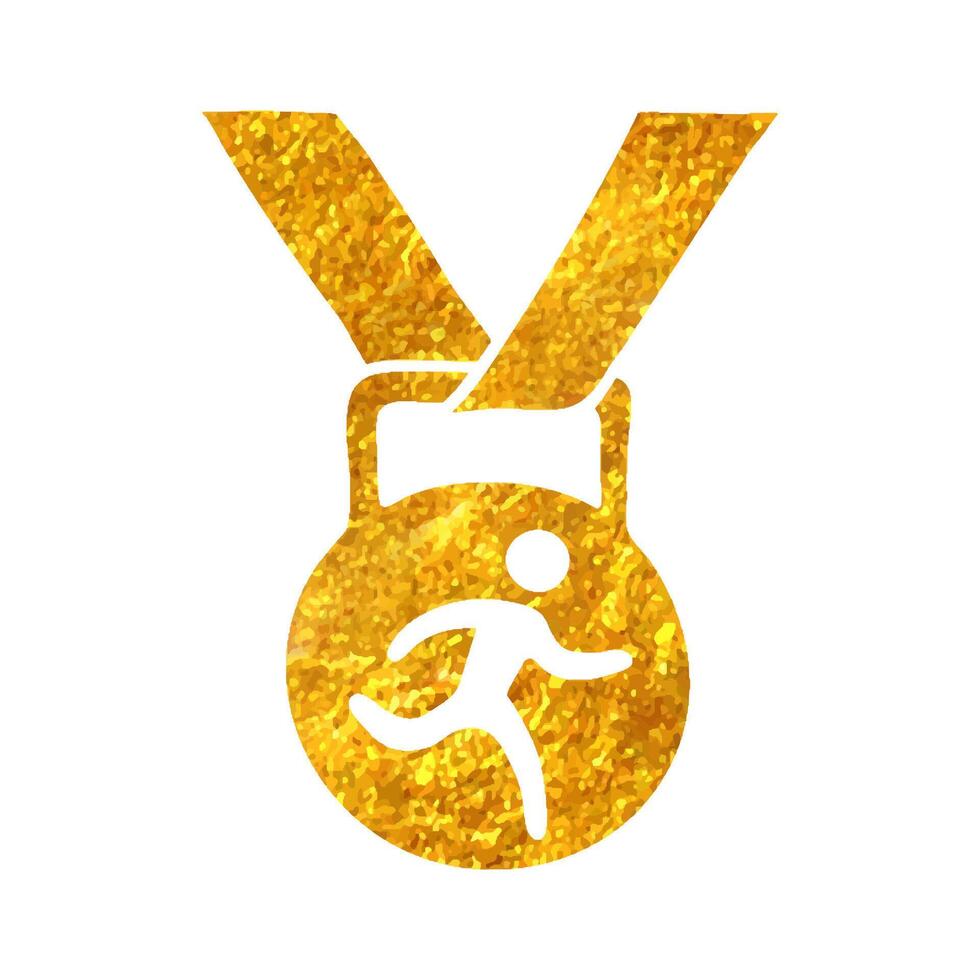 Hand gezeichnet sportlich Medaille Symbol im Gold vereiteln Textur Vektor Illustration