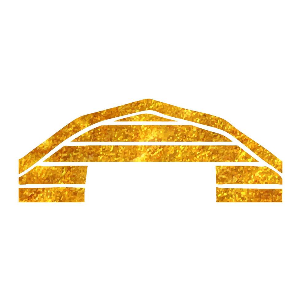 Hand gezeichnet Flugzeug Halle Symbol im Gold vereiteln Textur Vektor Illustration