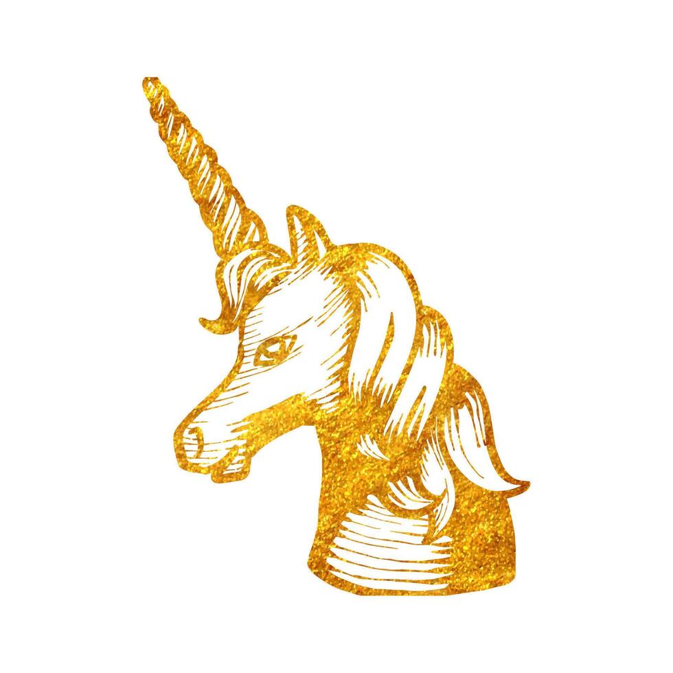 Hand gezeichnet Gold vereiteln Textur Einhorn. Vektor Illustration Tier.