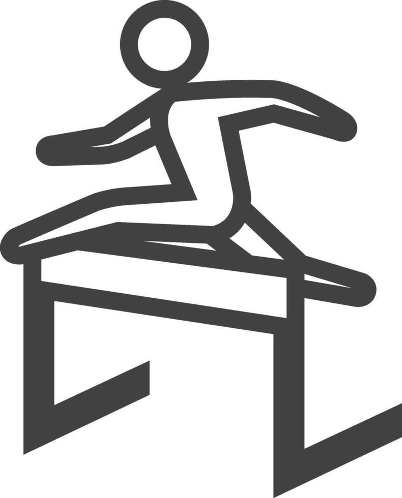 Hürde Lauf Symbol im dick Gliederung Stil. schwarz und Weiß einfarbig Vektor Illustration.