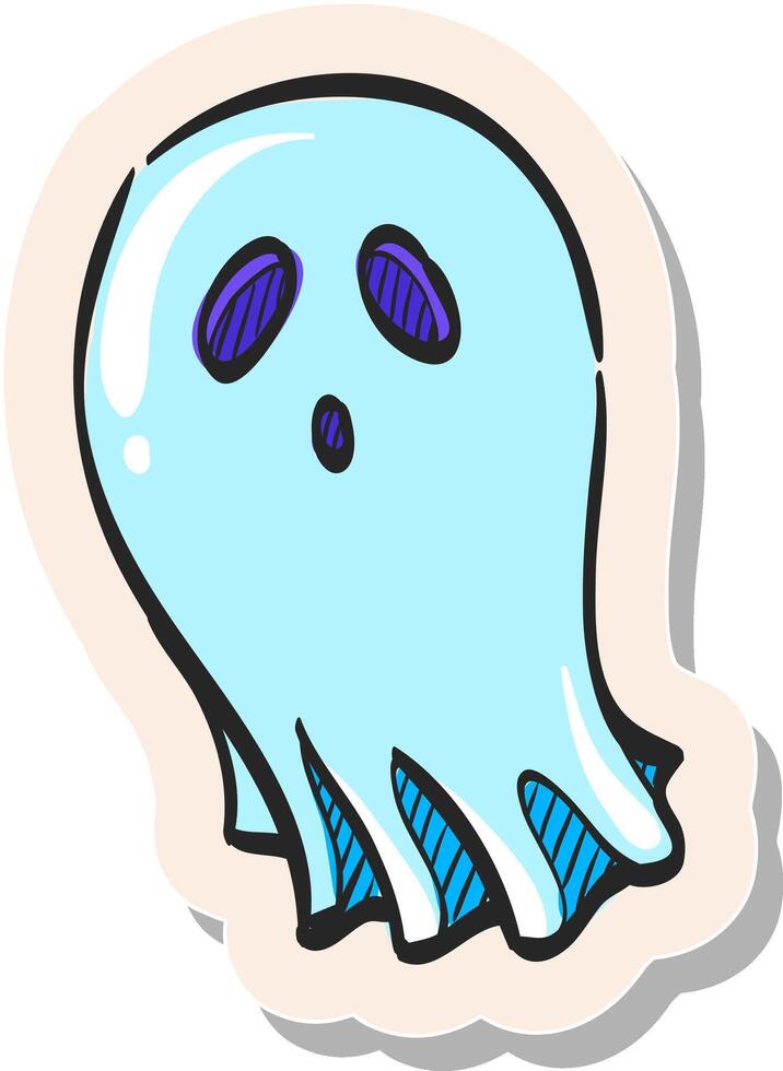 Hand gezeichnet Halloween Geist Symbol im Aufkleber Stil Vektor Illustration