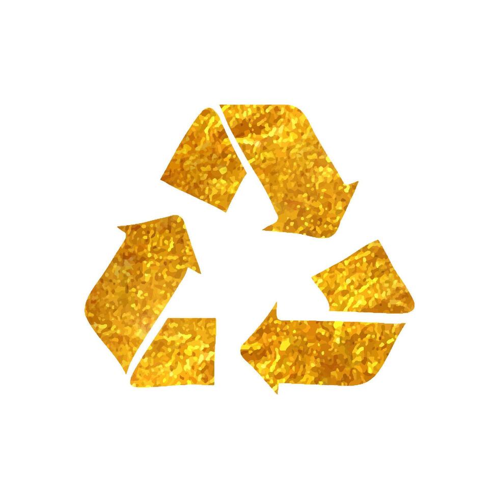 Hand gezeichnet recyceln Symbol Symbol im Gold vereiteln Textur Vektor Illustration
