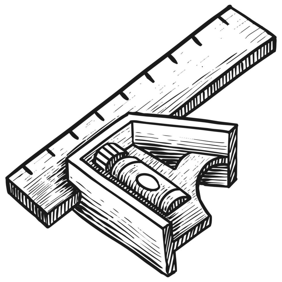 Lineal Symbol im skizzieren Stil. Holzbearbeitung Werkzeug Vektor Illustration.