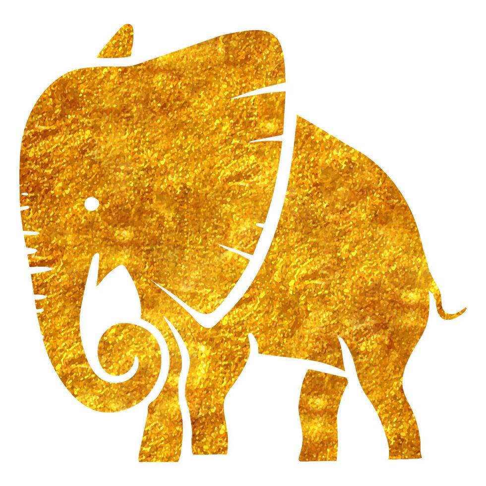 hand dragen guld folie textur elefant. vektor illustration.