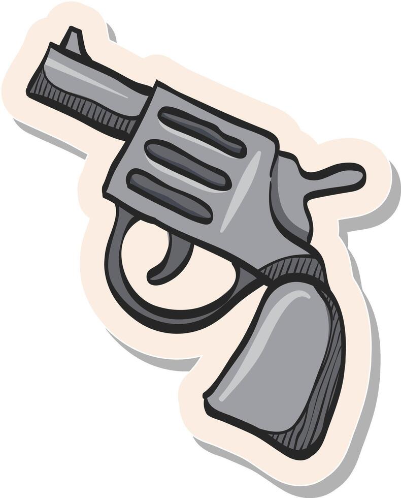 Hand gezeichnet Revolver Gewehr Symbol im Aufkleber Stil Vektor Illustration