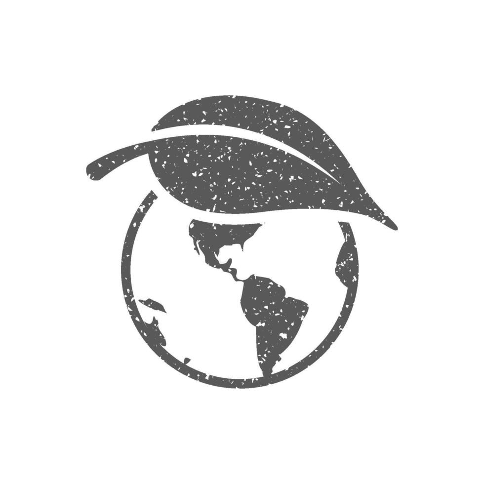 Globus mit Blatt Symbol im Grunge Textur Vektor Illustration