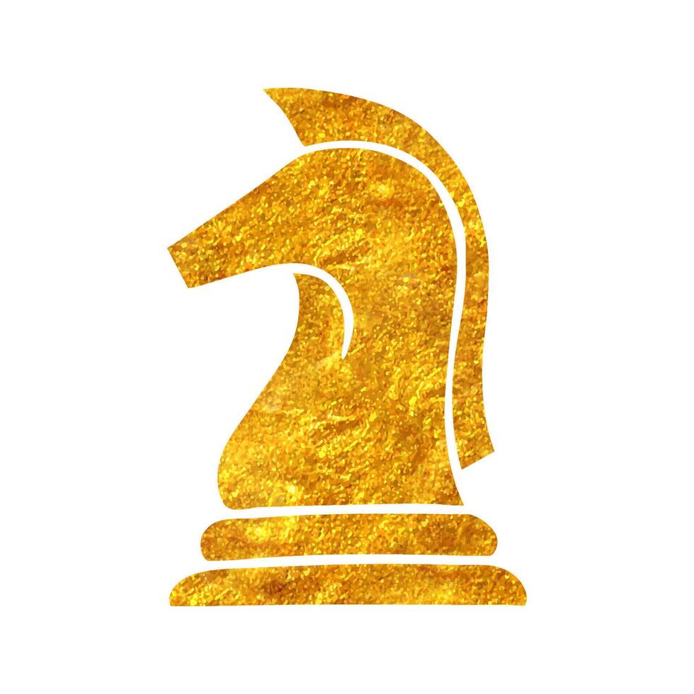 Hand gezeichnet Pferd Schach Symbol im Gold vereiteln Textur Vektor Illustration