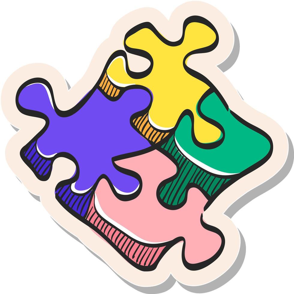 Hand gezeichnet Puzzle Symbol im Aufkleber Stil Vektor Illustration