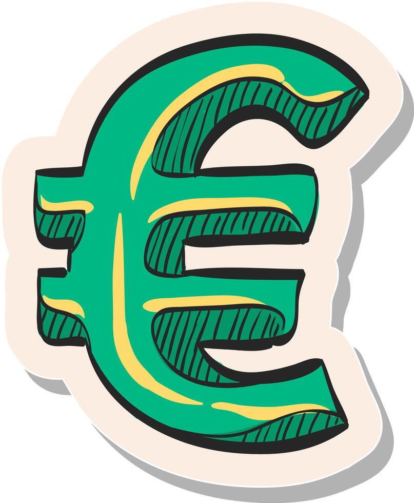 hand dragen euro valuta symbol ikon i klistermärke stil vektor illustration