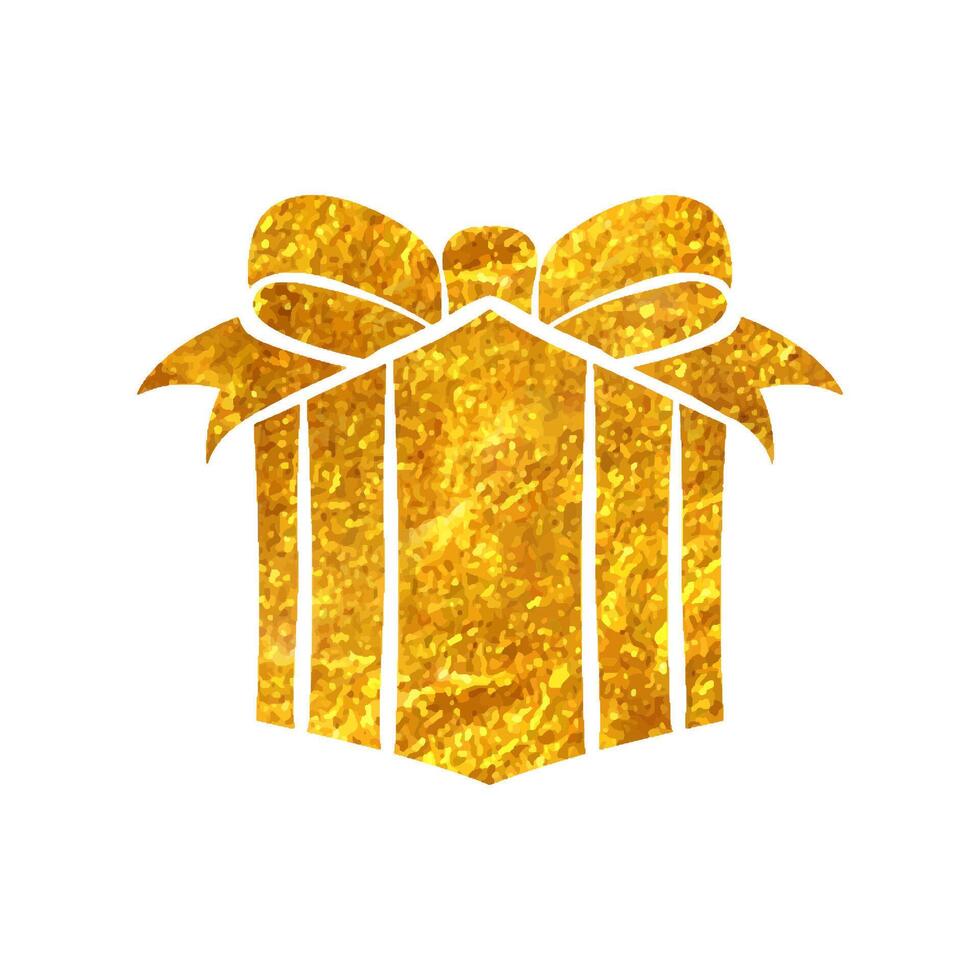 Hand gezeichnet Geschenk Box Symbol im Gold vereiteln Textur Vektor Illustration