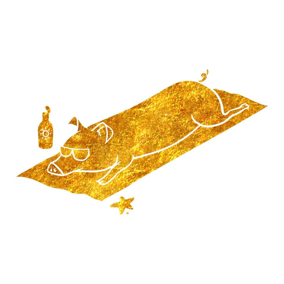 Hand gezeichnet Gold vereiteln Textur Schwein Verlegung beim das Strand Hand gezeichnet. Vektor Illustration.