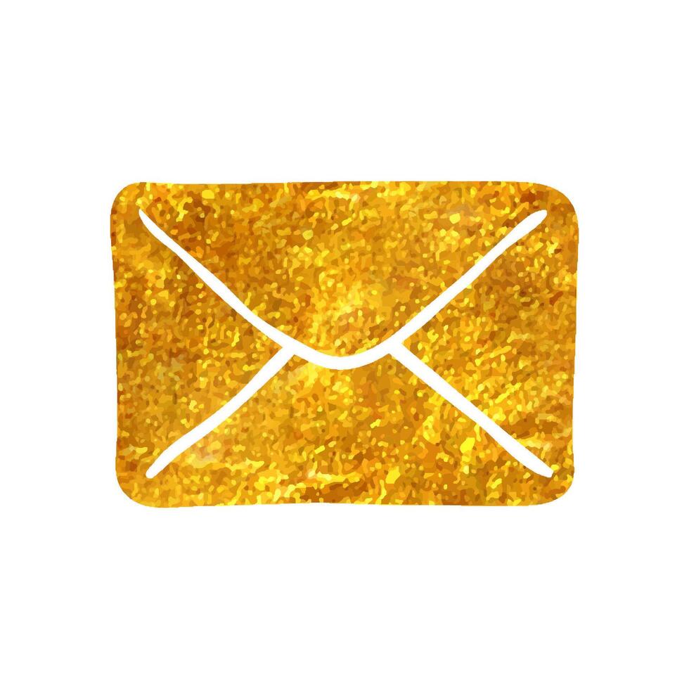 hand dragen e-post ikon i guld folie textur vektor illustration