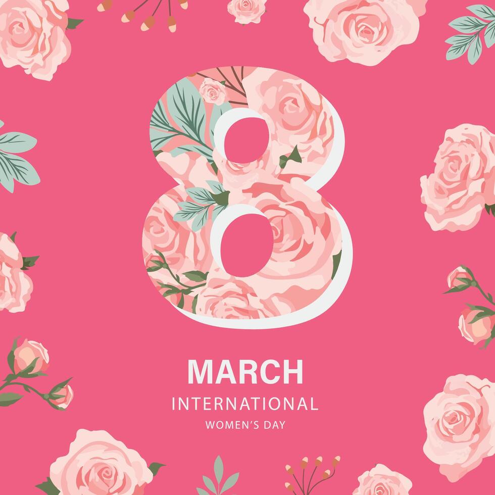 International Frauen Tag mit Rose verwenden zum Platz Karte Design vektor