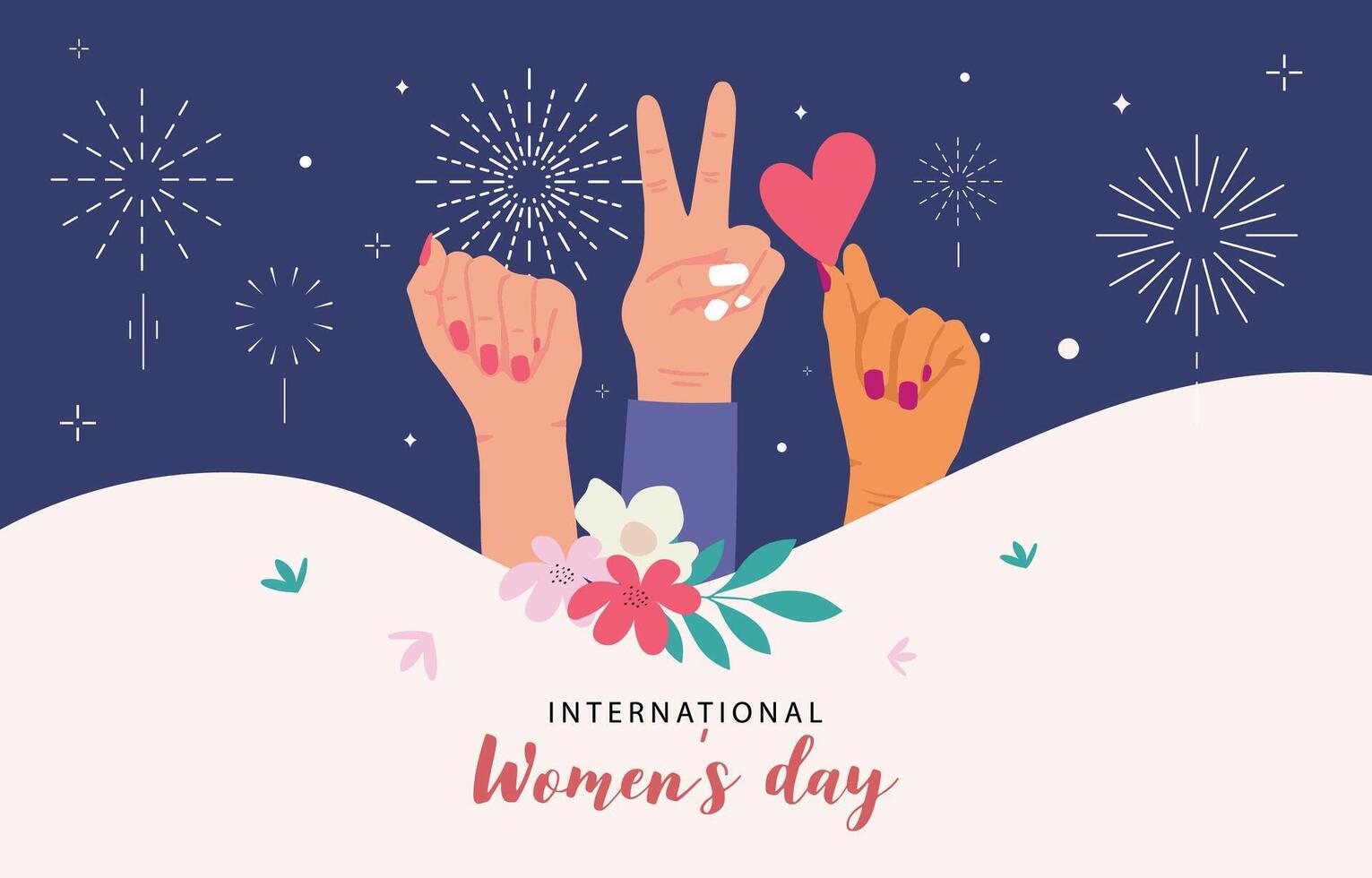 Frau International Tag Hintergrund mit Hand und Blume zum horizontal Größe Design vektor