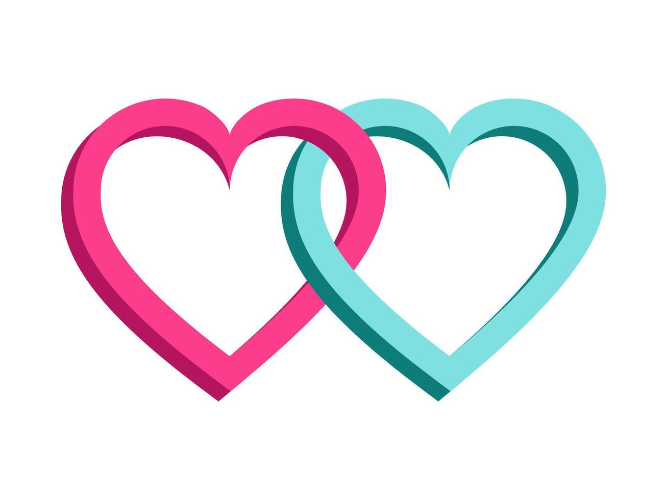 två blå och rosa hjärtan länkad tillsammans. design element. vektor illustration