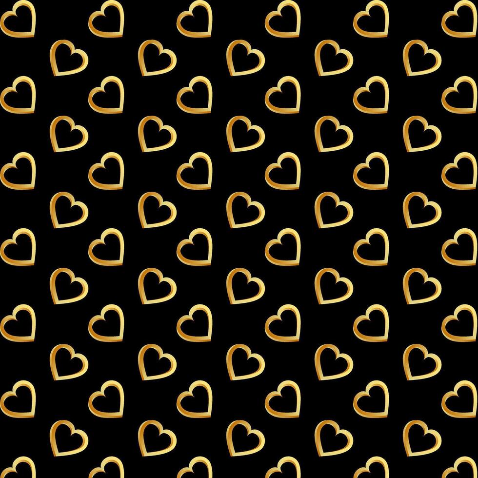 mönster av gyllene hjärtan på en svart bakgrund. vektor illustration