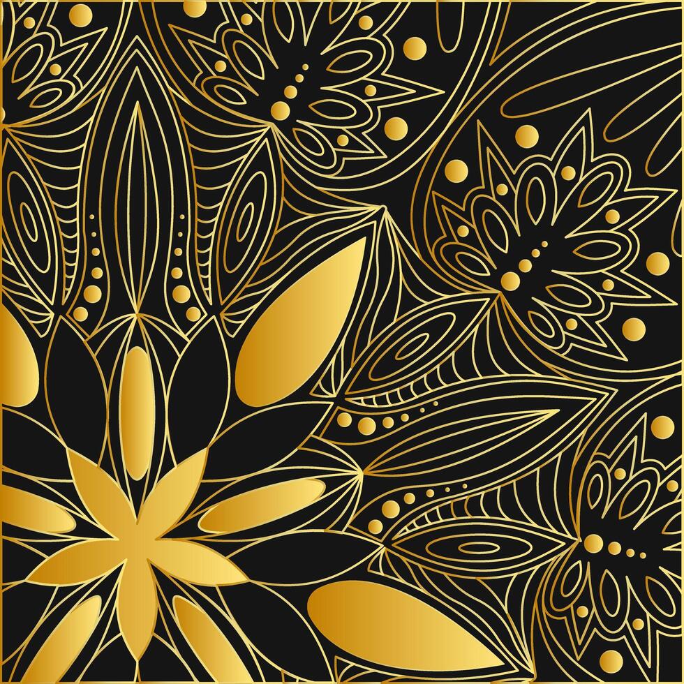 golden kreisförmig Muster im das bilden von ein Mandala auf ein schwarz Hintergrund. Mehendi tätowieren Ornament Mandala Design. Färbung Buch Buchseite. Vektor Illustration.