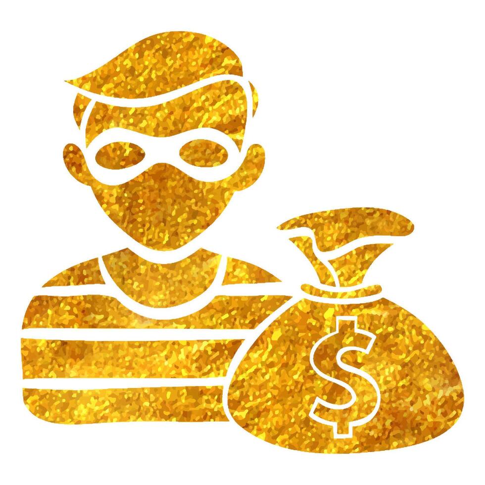 Hand gezeichnet Einbrecher Symbol im Gold vereiteln Textur Vektor Illustration