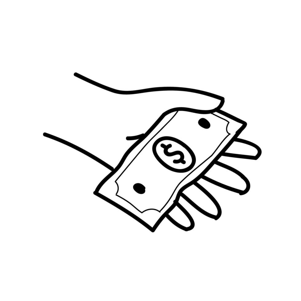 hand innehav pengar ikon. hand dragen vektor illustration.