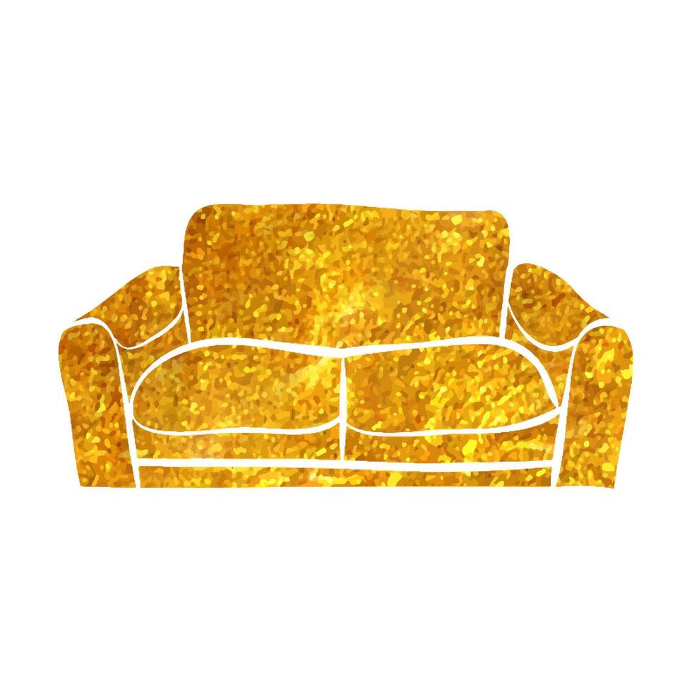 Hand gezeichnet Couch Symbol im Gold vereiteln Textur Vektor Illustration