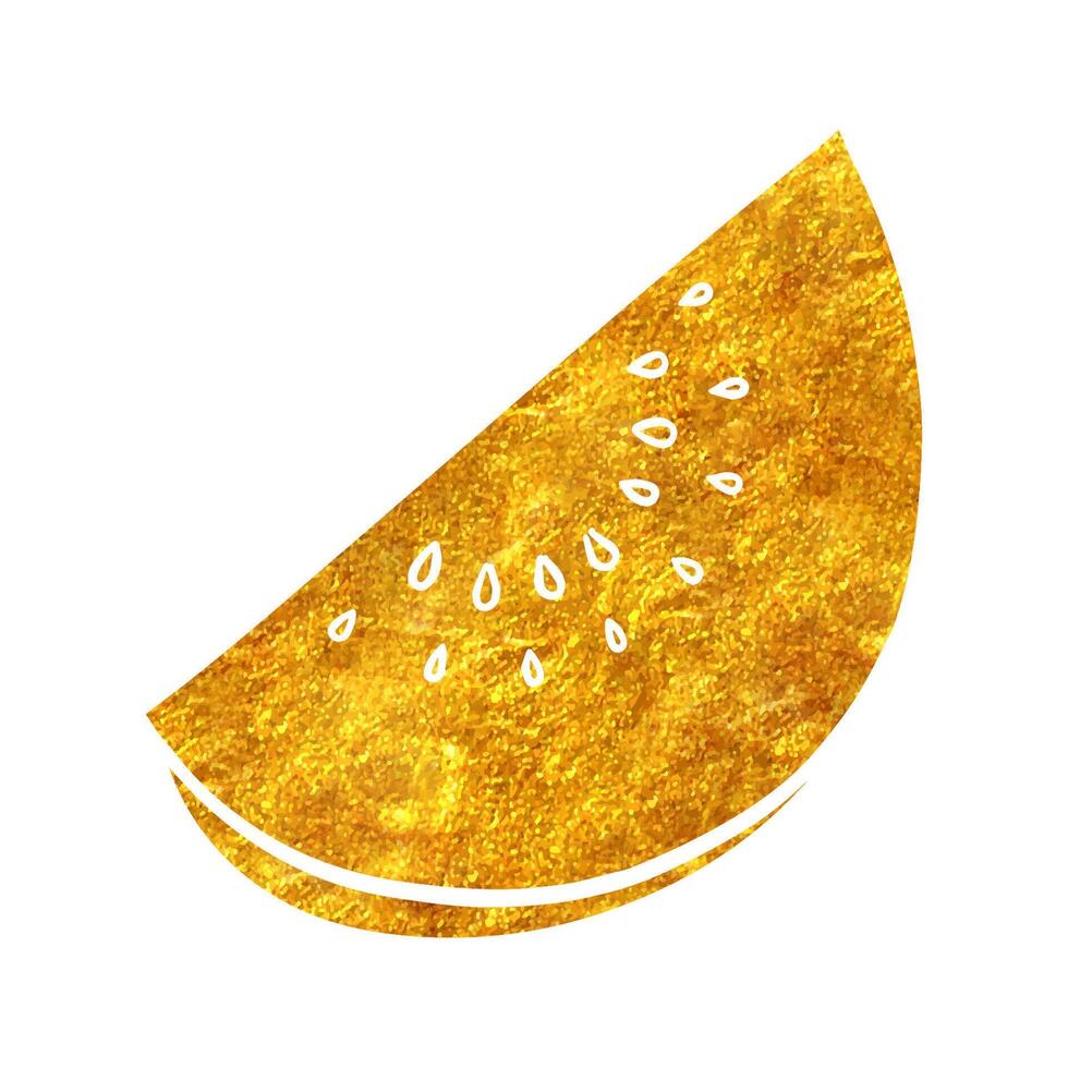 Hand gezeichnet Gold vereiteln Textur Obst Scheibe Hand gezeichnet. Wassermelone oder Melone. Vektor Illustration.