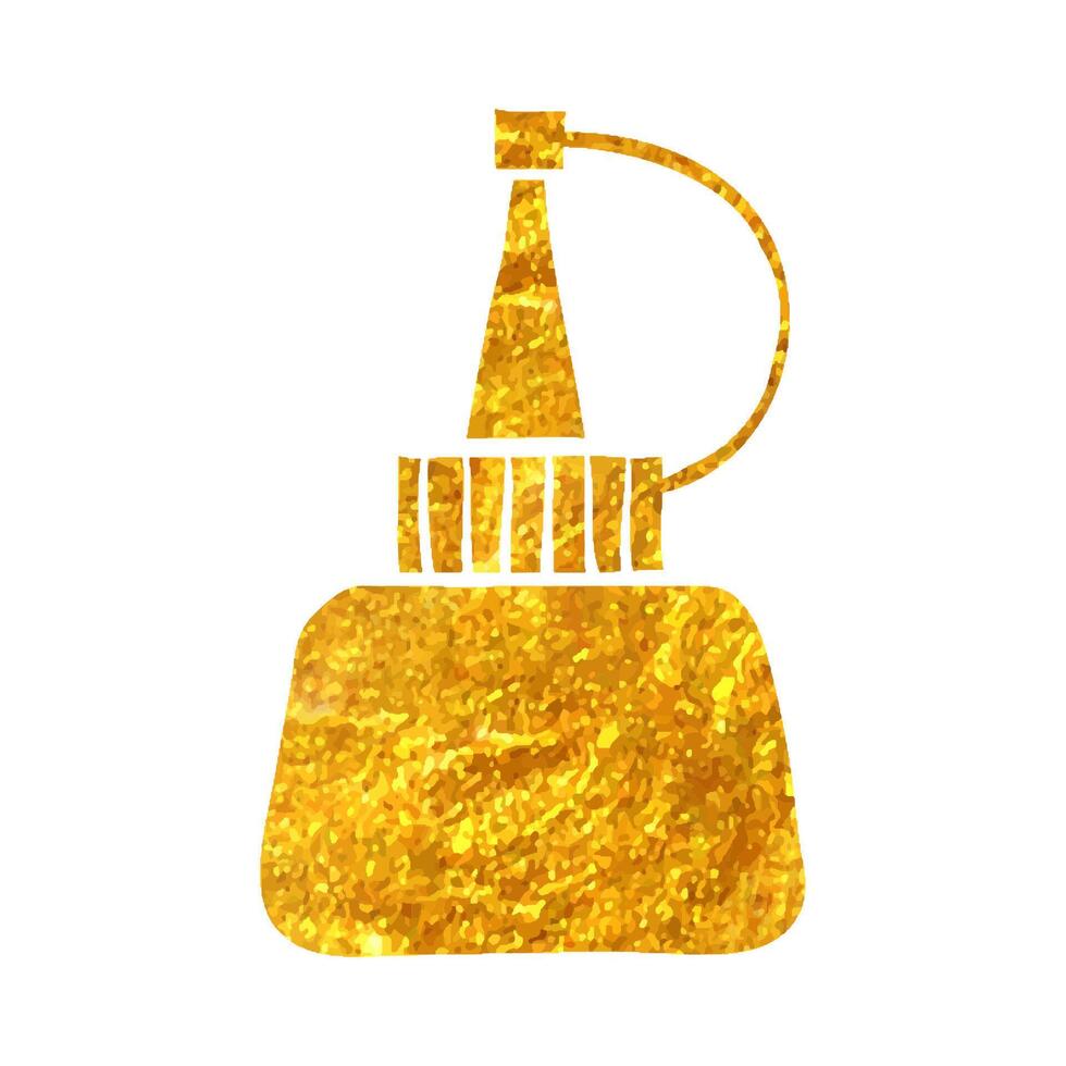 Hand gezeichnet Ketchup Flasche Symbol im Gold vereiteln Textur Vektor Illustration