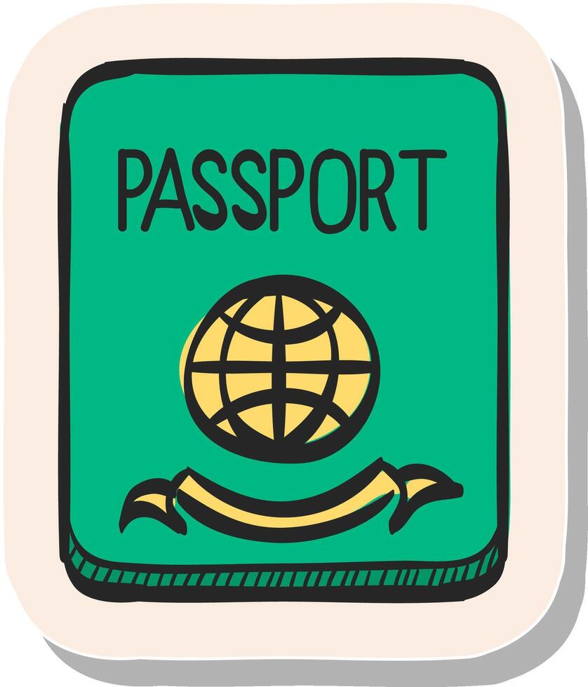Hand gezeichnet Reisepass Symbol im Aufkleber Stil Vektor Illustration