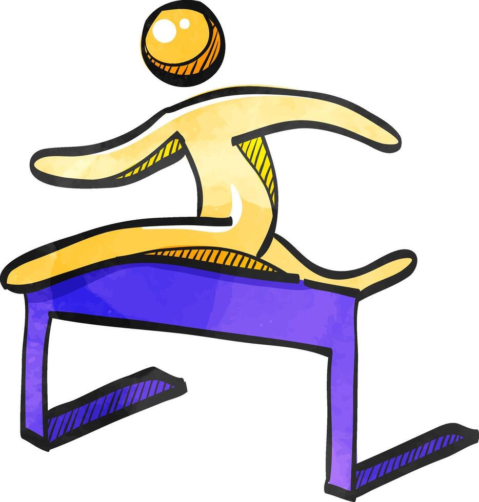 Hürde Lauf Symbol im Farbe Zeichnung. Sport Wettbewerb Laufen Sprint Herausforderung vektor