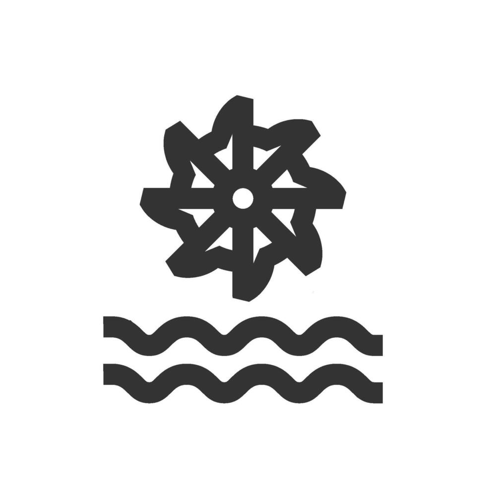 Wasser Turbine Symbol im dick Gliederung Stil. schwarz und Weiß einfarbig Vektor Illustration.