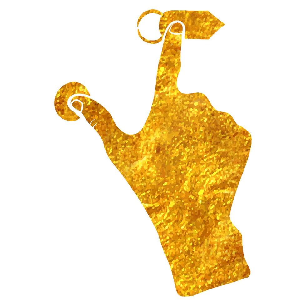 Hand gezeichnet Touchpad Finger Geste Symbol im Gold vereiteln Textur Vektor Illustration