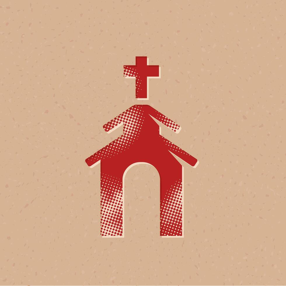 kyrka halvton stil ikon med grunge bakgrund vektor illustration